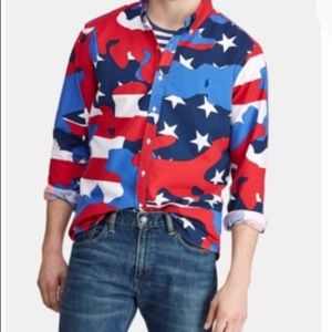 NEW Ralph Lauren Polo Patriotic Long Sleeve Button Down Shirt, Size Medium